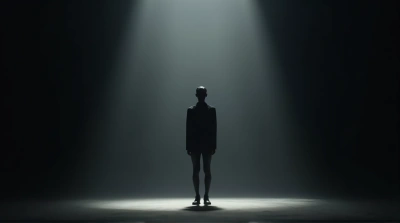 Silhouette Of Solitary Person In Dark Space