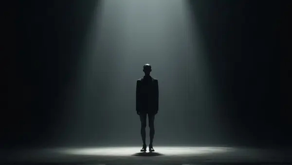 Silhouette Of Solitary Person In Dark Space