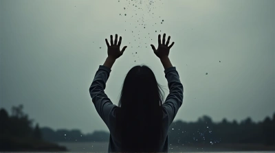 Silhouette Stretching Upward With Water Droplets