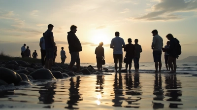 Silhouettes of People by Reflective Water Edge