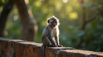 Silver-Furred Primate Balancing On Rustic Fence