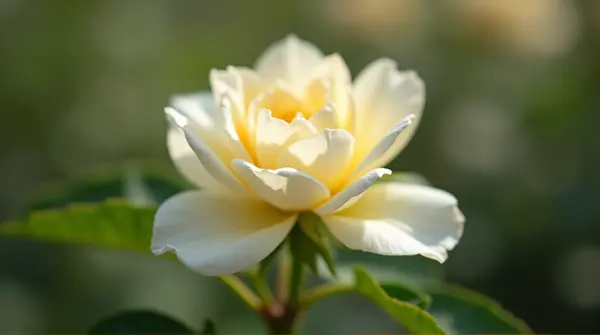 Selective focus on a single pale creamy bloom showing detailed petals and texture in a blurred natural scene.