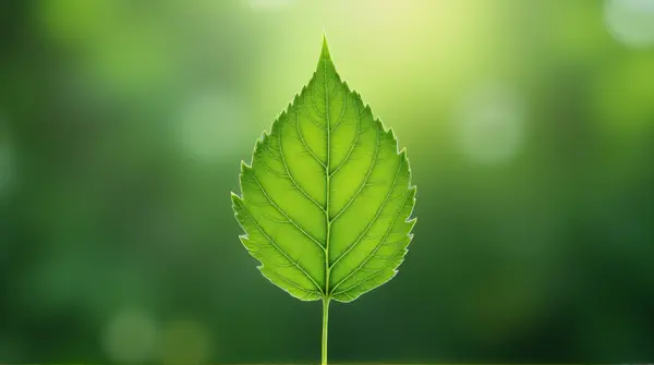 A single leaf displaying detailed veins and serrated edges against a soft blurred background.