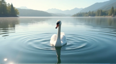 Single Swan Floating On Tranquil Lake Surface