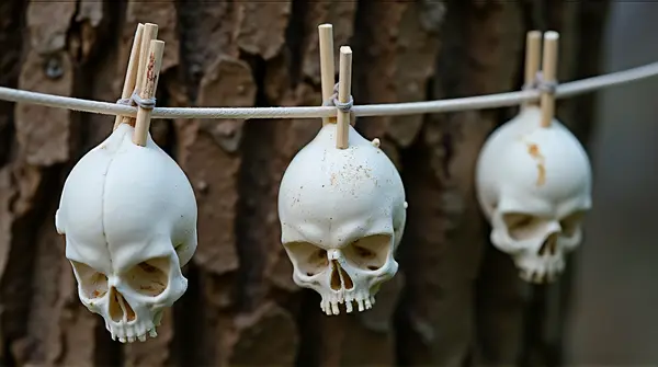 Skeletal Canopies Hanging Near Rough Bark Texture