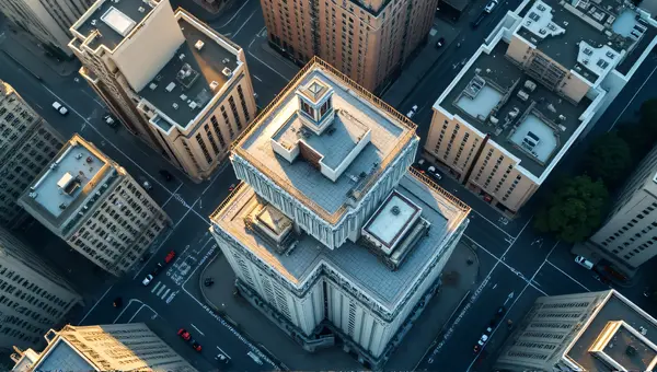 Skyscraper Rooftop Urban Cityscape Overhead View