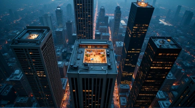 Skyscrapers At Night With Illuminated Rooftops