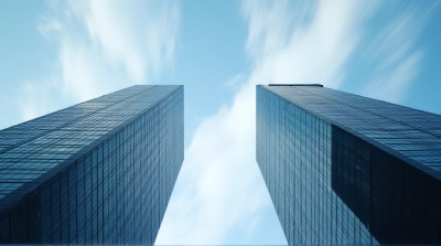 Skyscrapers With Moving Clouds From Low Angle