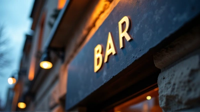 Slate Bar Sign With Ambient Lighting At Dusk