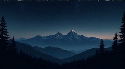 Slate-Colored Mountain Peaks With Celestial Sky