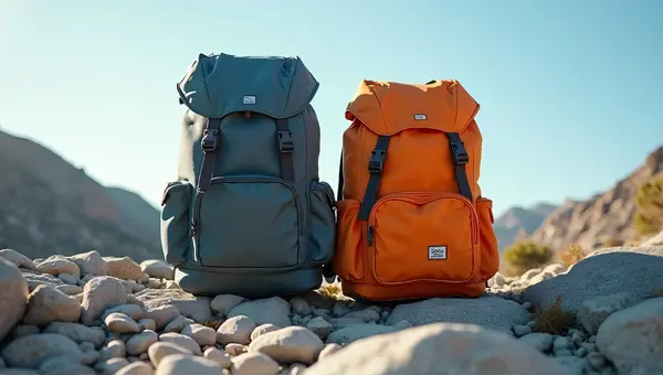 Slate And Tangerine Backpacks On Stone Surface