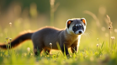 Sleek Ferret Moving Through Tall Grass