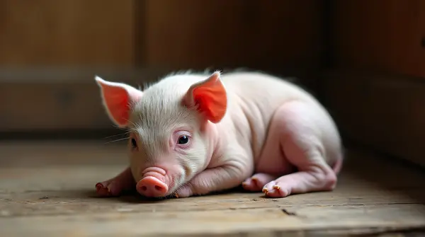 Sleeping Piglet On Rustic Wooden Floor