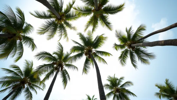 Slender Coconut Palms Reaching Bright Sky