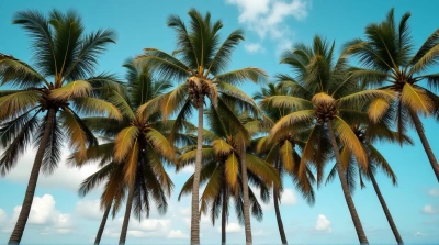 Slender Coconut Trees Swaying Under Vibrant Sky