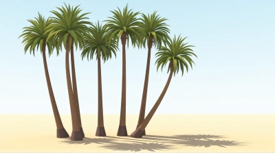 Slender Palm Trunks Against Clear Blue Sky