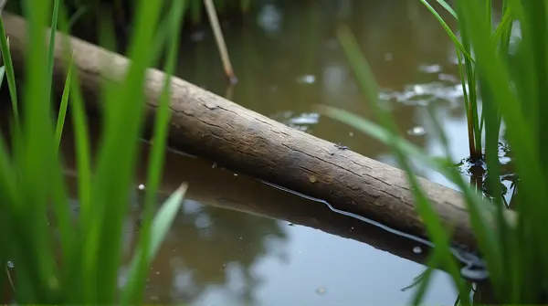 Slender Timber Branch With Aquatic Plants Above