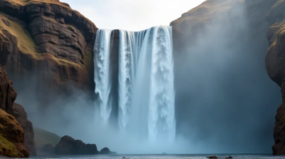 Slender Waterfalls Flowing Down Rugged Cliff