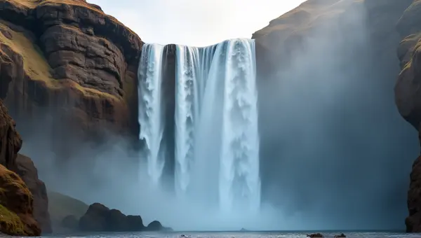 Slender Waterfalls Flowing Down Rugged Cliff