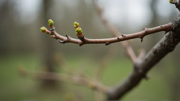 Slender Woody Limb With Emerging Buds Close-Up