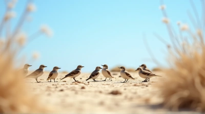 Small Birds Perched On Cracked Earth Under Blue Sky