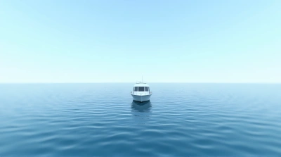 Small Boat On Open Sea Horizon