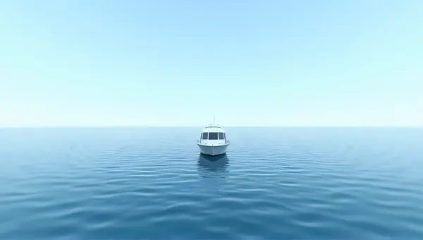 Small Boat On Open Sea Horizon