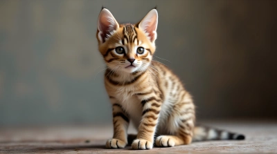 Small Cat Sitting on Textured Wood Surface