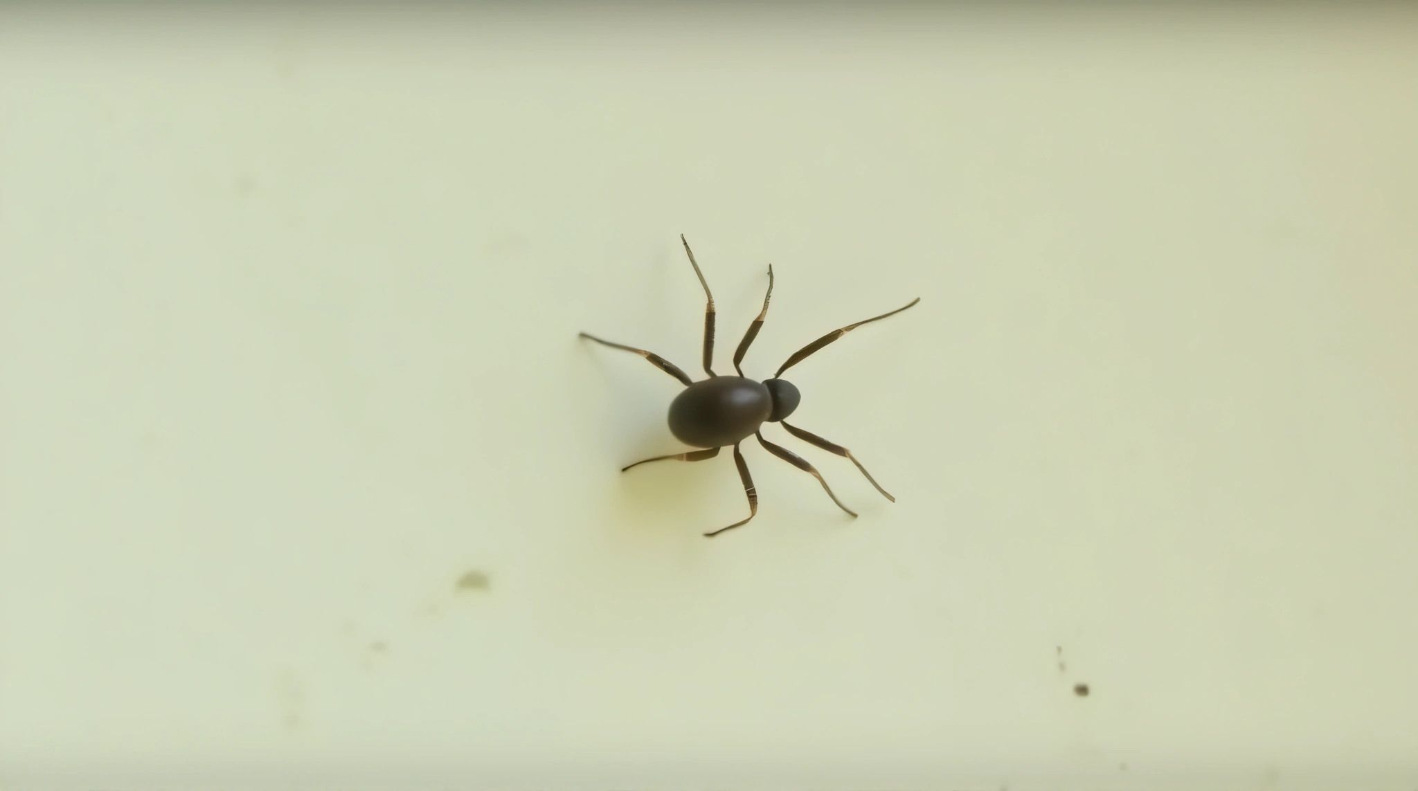 Small Dark Arachnid Crawling On Pale Surface
