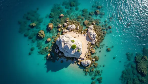 Small Island Surrounded By Turquoise Water