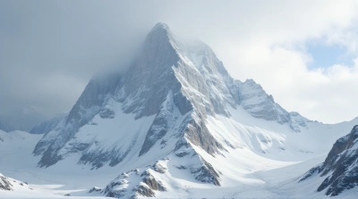 Snow-Capped Peak With Jagged Ridges And Moody Sky