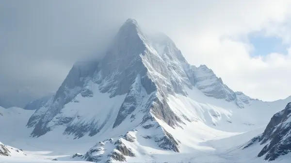 Snow-Capped Peak With Jagged Ridges And Moody Sky