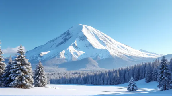 Snow-Covered Mountain Landscape With Pine Trees