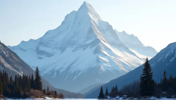 Snow-Covered Mountain With Pine Trees Landscape