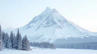 Snow Covered Mountain with Pine Trees and Open Sky