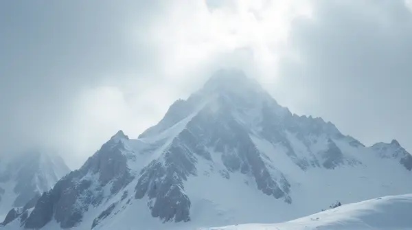 Snow-Covered Mountain Under Overcast Sky