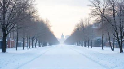 Snowy Empty Avenue Under Soft Natural Light