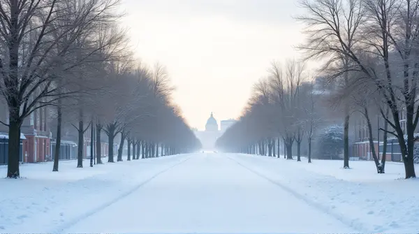 Snowy Empty Avenue Under Soft Natural Light