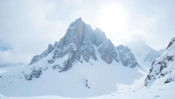 Snowy Mountain Landscape With Dramatic Sky