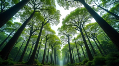 Soaring Emerald Trees From Low Angle View