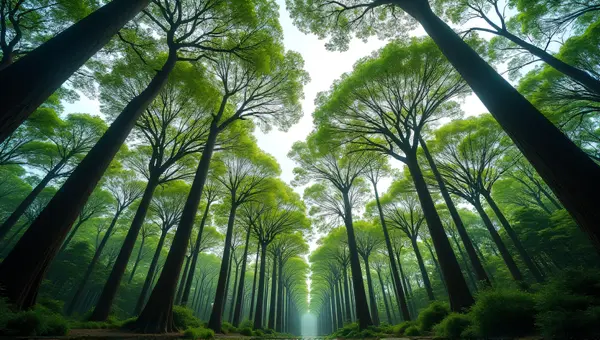 Soaring Emerald Trees From Low Angle View
