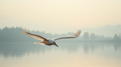 Soaring Pale Feathered Animal At Dawn Sky