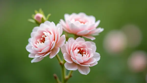 Soft Pastel Blooms With Layered Petals Against Green