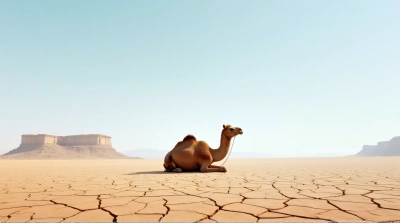 Solitary Camel Sitting On Dry Cracked Ground