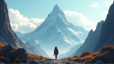 Solitary Climber Near Rocky Summit At Dawn
