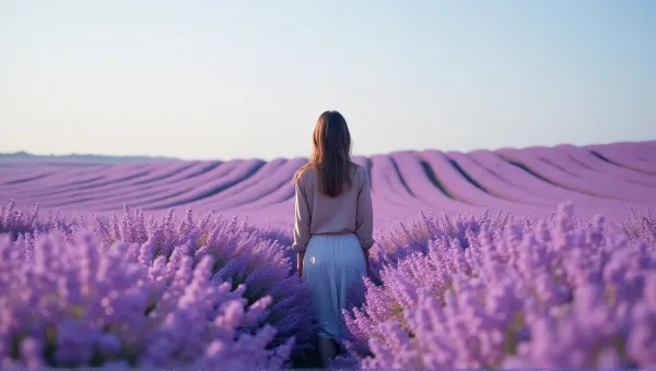 Solitary Female Among Expansive Violet Blossoms