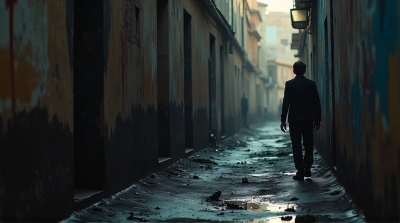 Solitary Figure By Charred Surface In Gritty Alley