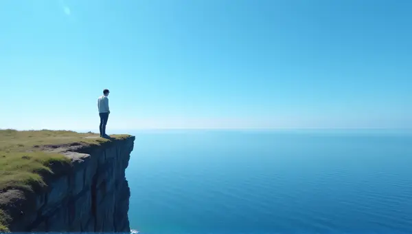Solitary Figure on Cliff by Vast Sea Horizon