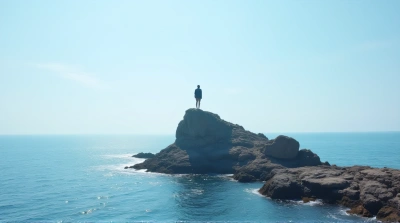 Solitary Figure On Coastal Cliff Overlooking Ocean