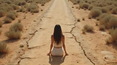 Solitary Figure On Cracked Earth Texture